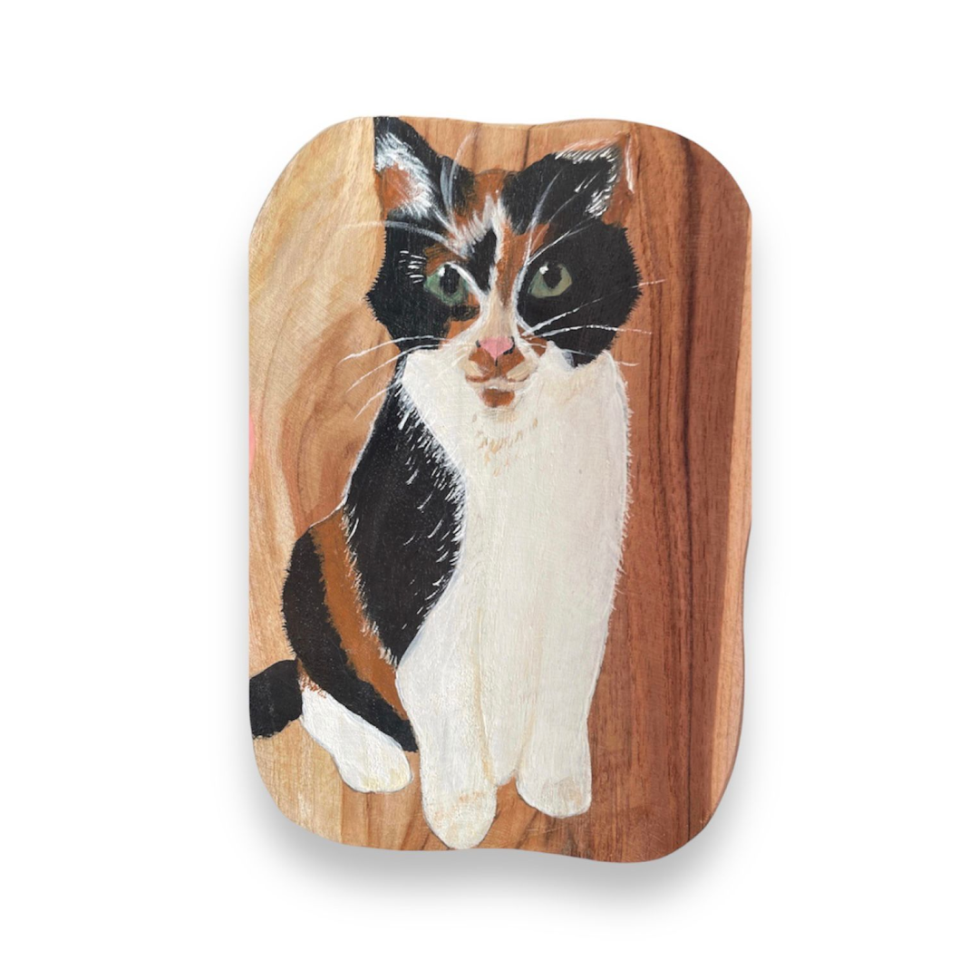 Custom hand painted cat portrait in wood 